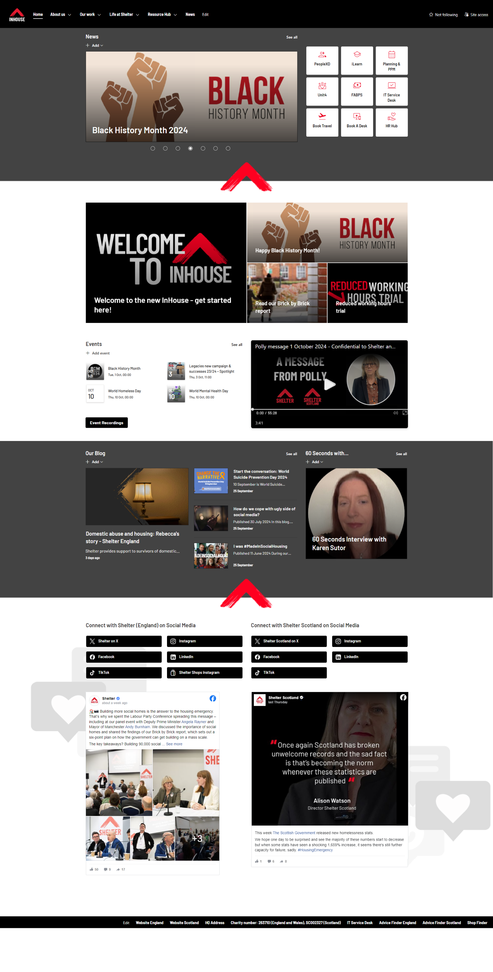 Shelter SharePoint intranet homepage