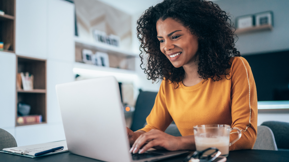 Woman remotely working using Copilot for Microsoft 365